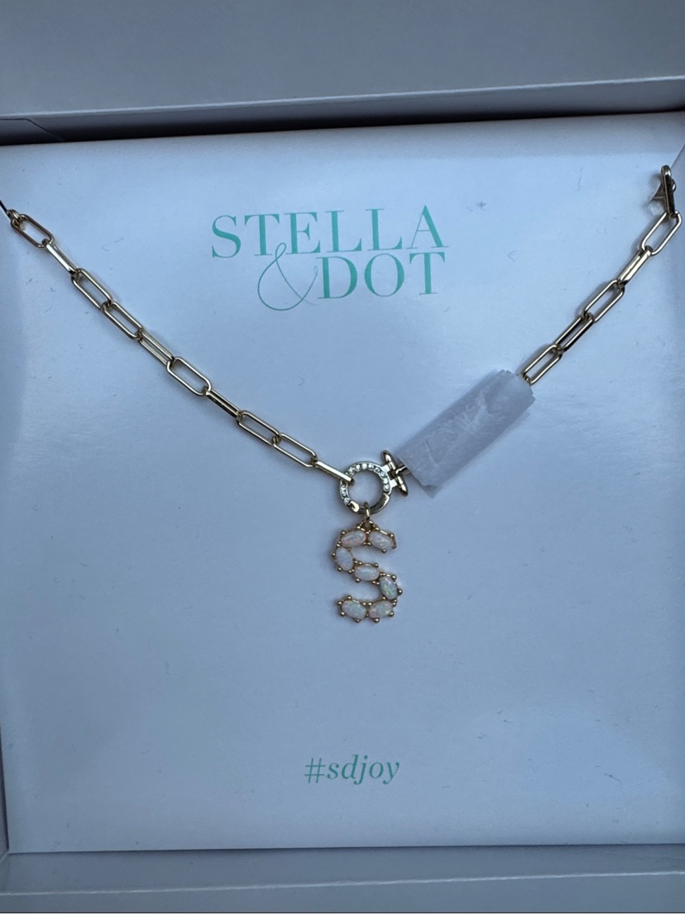 Stella & Dot Gold Paperclip Necklace with Pavé 'S' Charm